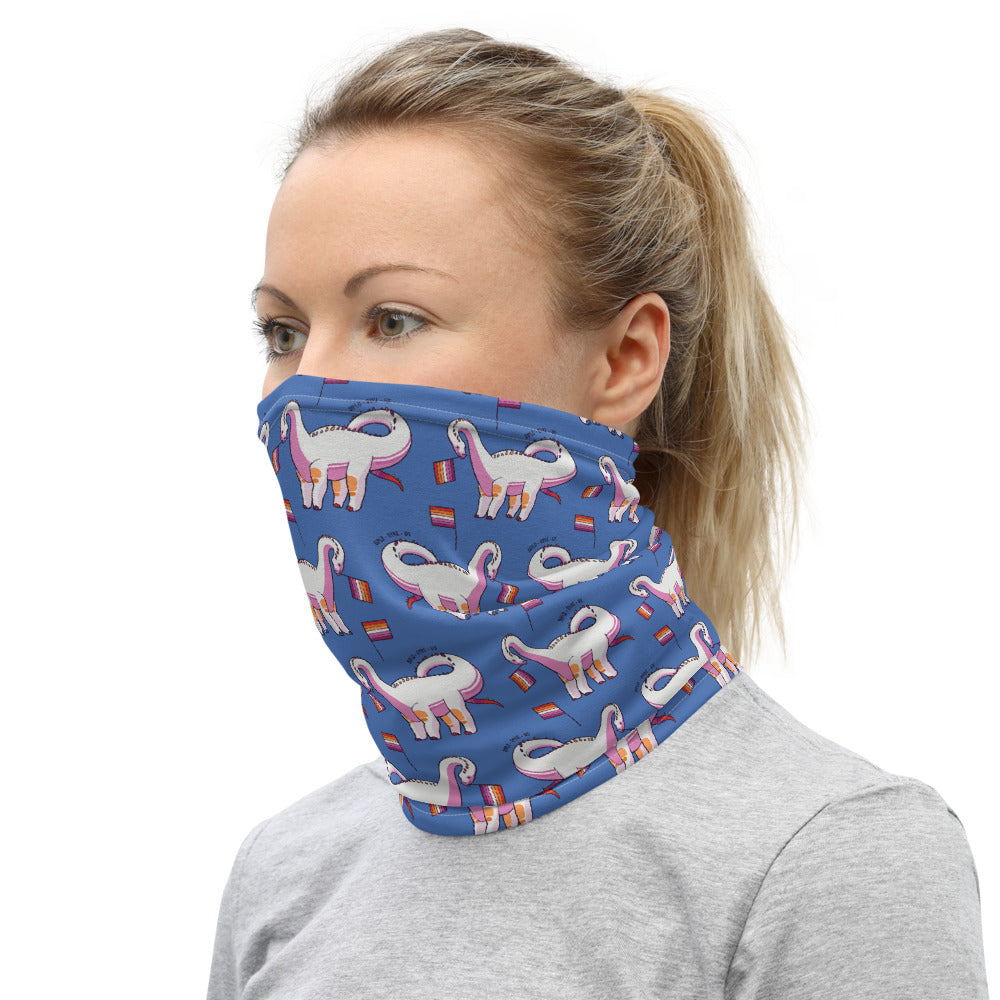 Diplodocus Dinosaur Lesbian Pride Flag neck gaiter