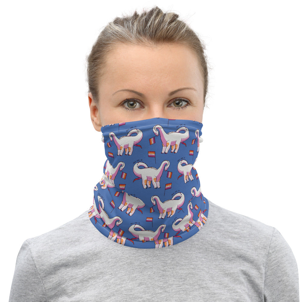 Diplodocus Dinosaur Lesbian Pride Flag neck gaiter