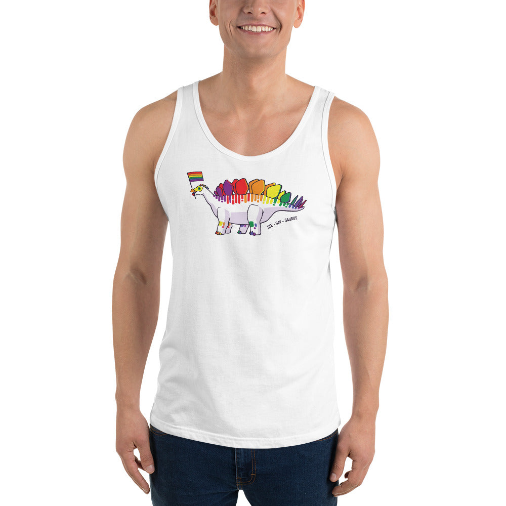 Stegosaurus Dinosaur Gay Pride Flag tank top