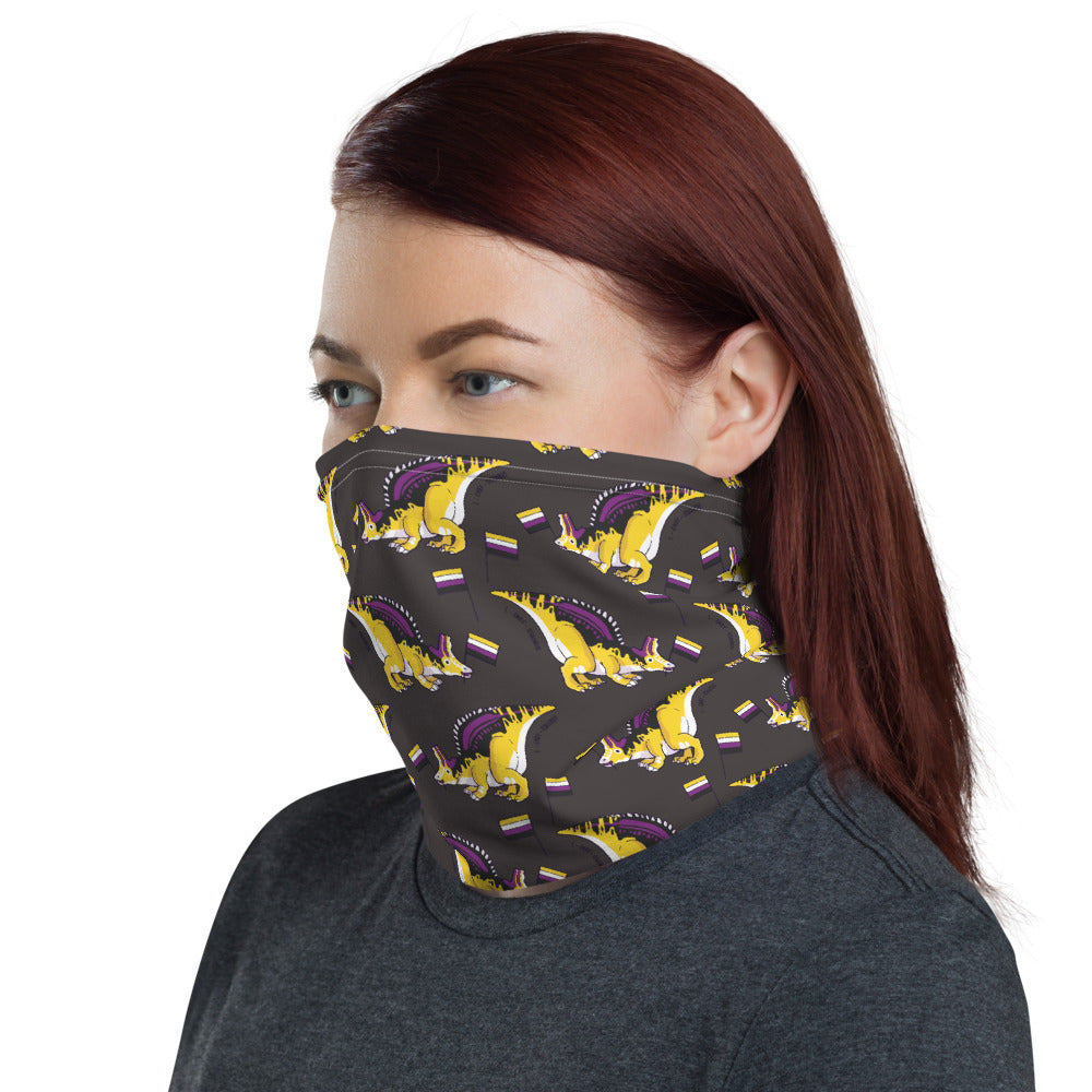 Lambeosaurus Dinosaur Non-binary Pride Flag neck gaiter