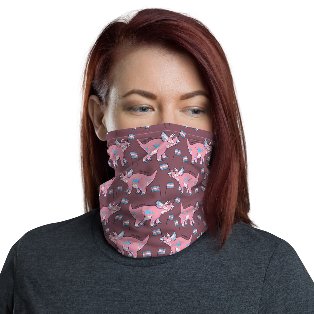 Triceratops Dinosaur Trans Pride Flag neck gaiter