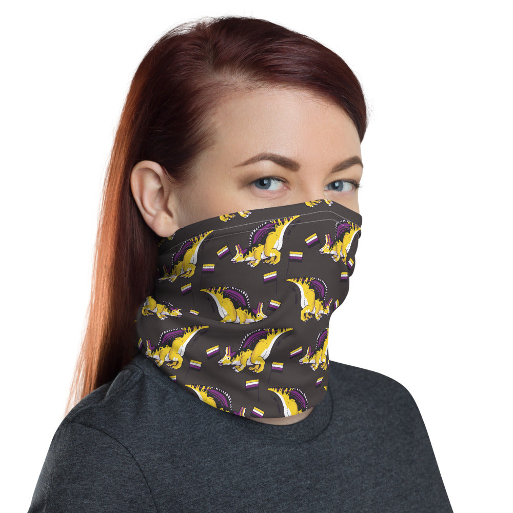 Lambeosaurus Dinosaur Non-binary Pride Flag neck gaiter