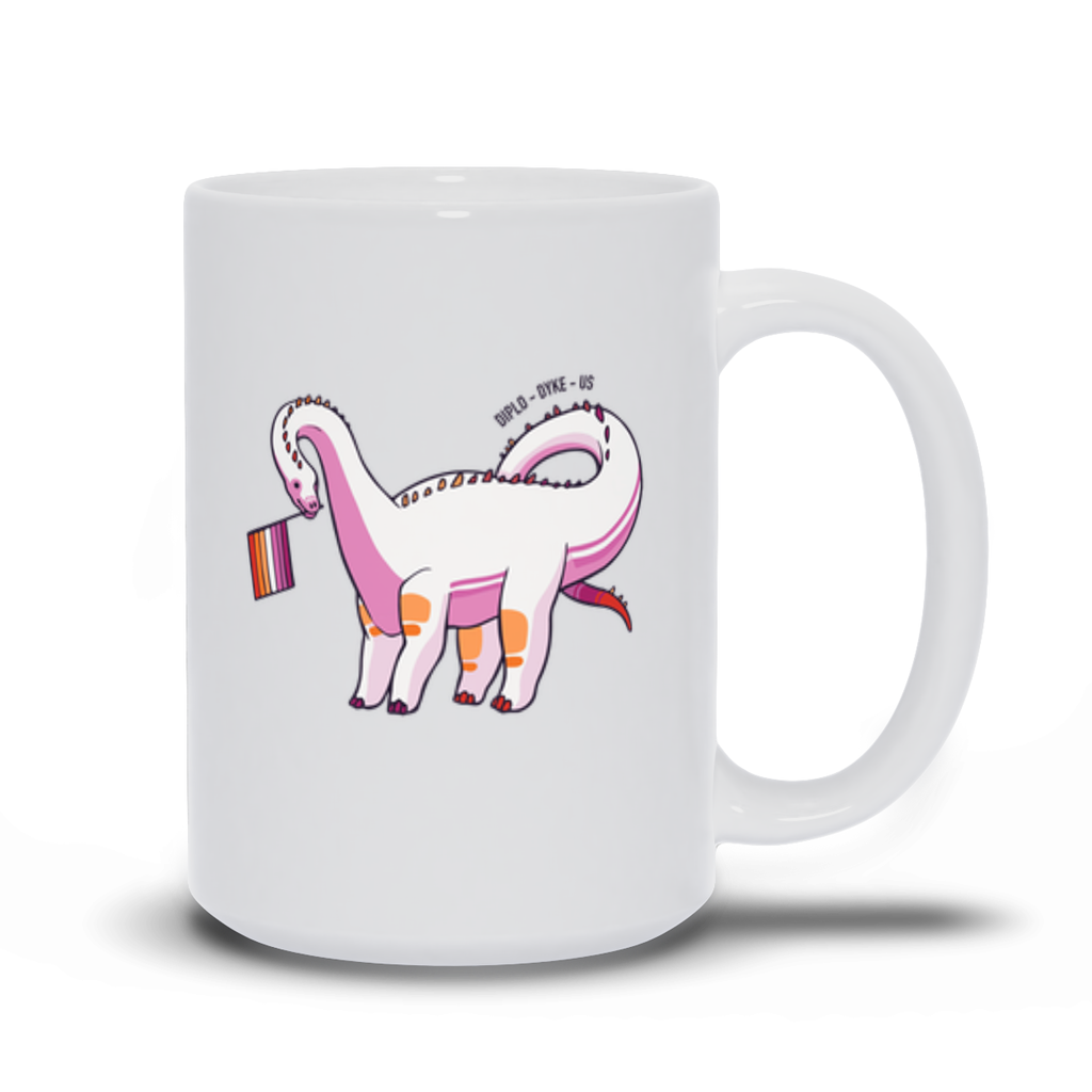 Diplodocus Dinosaur Lesbian Pride Flag mug