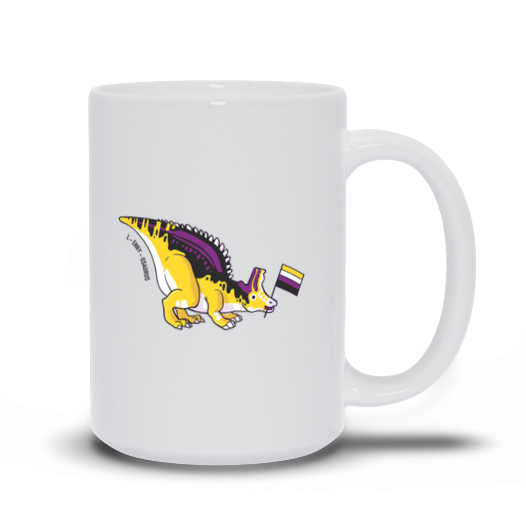 Lambeosaurus Dinosaur Non-binary Pride Flag mug