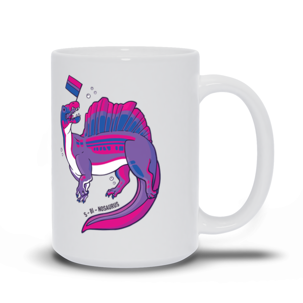 Spinosaurus Dinosaur Bisexual Pride Flag mug