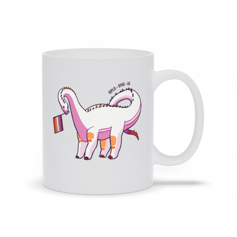 Diplodocus Dinosaur Lesbian Pride Flag mug